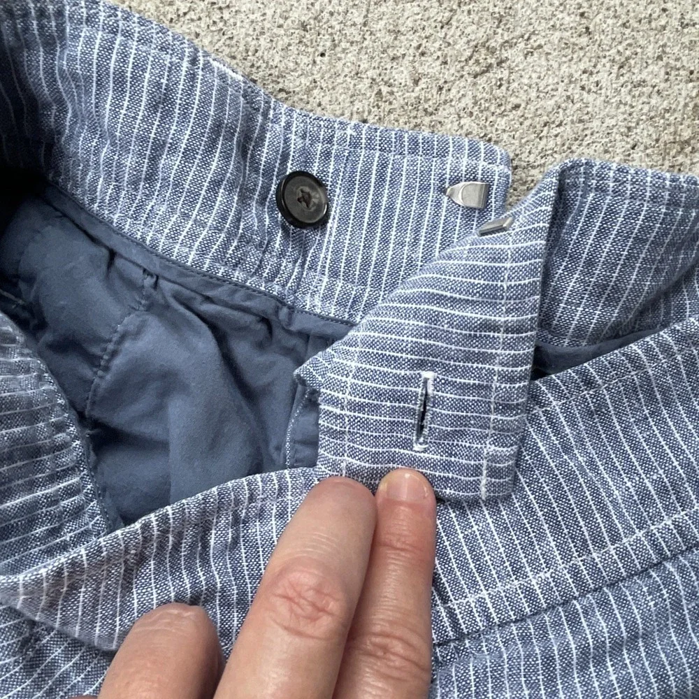 Everlane Women's Linen Pants Size 6 Blue White Stripe High Rise Pleated Wide Leg
